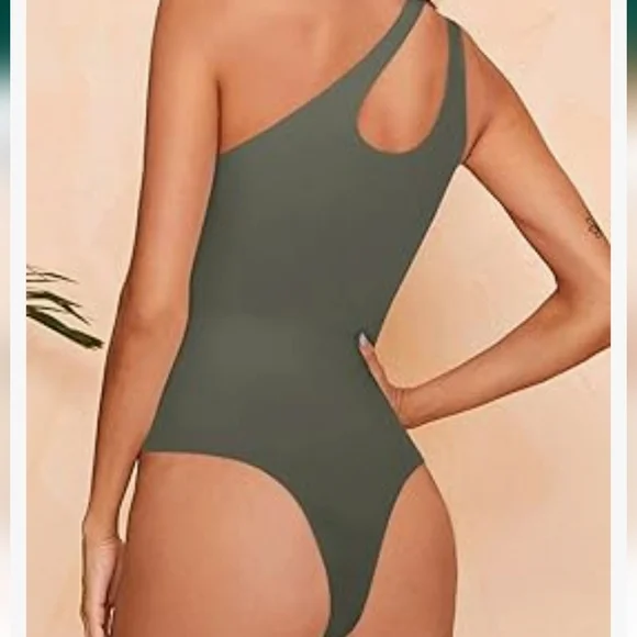 Reoria double lined thong bodysuit olive green size S - Picture 3 of 7
